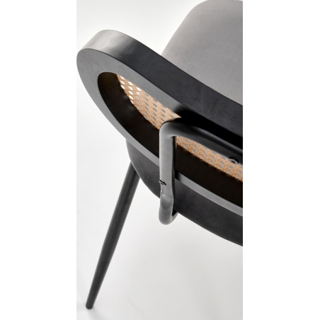 Krzesło welurowe boho z rattanowym oparciem K503 szare Halmar