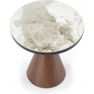 Stolik boczny klepsydra Genesis 50cm biały marmur/orzechowy/złoty Halmar 2