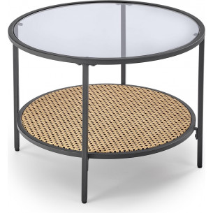 Stolik szklany z rattanową półką Dakota 60cm szkło dymione/czarny Halmar
