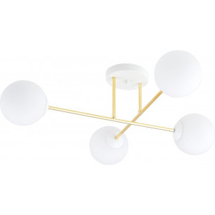 Magnum 55cm white&amp;gold glamour ceiling lamp with 4 glass spheres Emibig