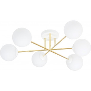 Magnum 75cm white&amp;gold glamour ceiling lamp with 6 glass spheres Emibig