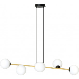 Gravity IV 110cm white&amp;gold&amp;black long pendant lamp with glass spheres Emibig