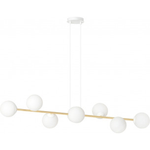 Gravity VIII 140cm white&amp;gold long pendant lamp with glass spheres Emibig