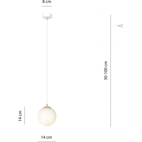 Lampa wisząca szklana kula Royal 14cm biały/złoty Emibig