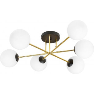 Magnum 75cm white&amp;gold&amp;black glamour ceiling lamp with 6 glass spheres Emibig