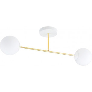 Magnum 55cm white&amp;gold glamour ceiling lamp with 2 glass spheres Emibig