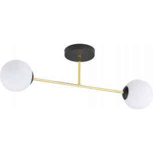 Magnum 55cm white&amp;gold&amp;black glamour ceiling lamp with 2 glass spheres Emibig