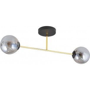 Magnum 55cm graphite&amp;gold&amp;black glamour ceiling lamp with 2 glass spheres Emibig