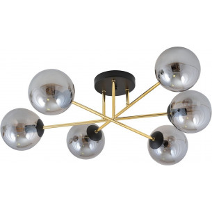 Magnum 75cm graphite&amp;gold&amp;black glamour ceiling lamp with 6 glass spheres Emibig