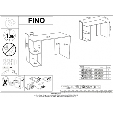 Fino 122 white&amp;gold oak shelving unit scandinavian desk Halmar