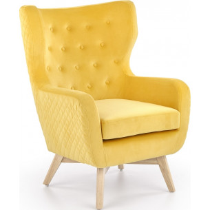 Stylish Marvel yellow quilted armchair with wooden legs Halmar