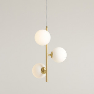 Fin 34cm white&amp;brass pendant lamp with 3 glass spheres Aldex