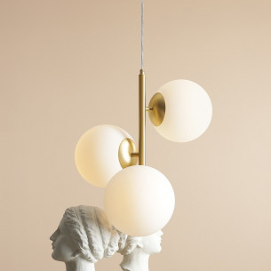 Fin 46cm white&amp;brass pendant lamp with 3 glass spheres Aldex