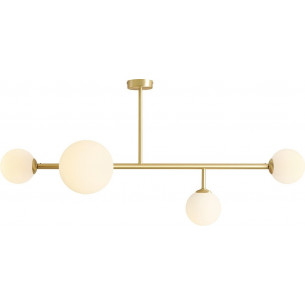 Dione IV 117cm white&amp;brass ceiling lamp with glass spheres Aldex