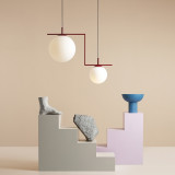 Zac 72.5cm white&amp;red wine matt pendant lamp with 2 glass spheres Aldex