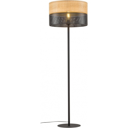 Stylowa Lampa podłogowa ażurowa z drewnem Nicol czarna TK Lighting do salonu i sypialni