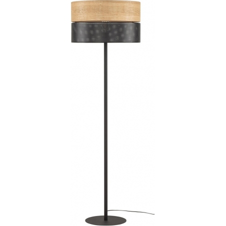 Stylowa Lampa podłogowa ażurowa z drewnem Nicol czarna TK Lighting do salonu i sypialni