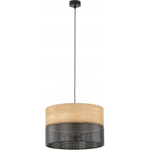 Nicol 38cm black openwork pendant lamp with wood TK Lighting