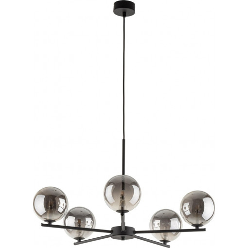 Lara 60cm graphite mirrored&amp;black pendant lamp with 5 glass spheres TK Lighting