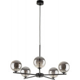 Lara 60cm graphite mirrored&amp;black pendant lamp with 5 glass spheres TK Lighting