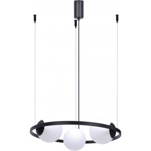 Lampa wisząca okrągła 3 szklane kule Orbit 58cm biało-czarna Zumaline