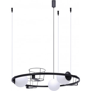 Orbit 78cm white&amp;black Round pendant lamp with glass spheres and planters ZumaLine