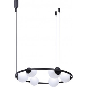 Lampa wisząca okrągła 6 szklanych kul Orbit 78cm biało-czarna Zumaline