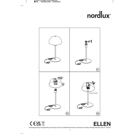 Lampa stołowa grzybek Ellen 20cm czarny/mosiądz Nordlux
