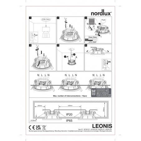 Lampa podtynkowa downlight Leonis LED 4000K nikiel szczotkowany 3 sztuki Nordlux