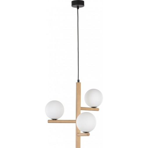 Ester wood 33cm pendant lamp with 3 glass spheres TK Lighting