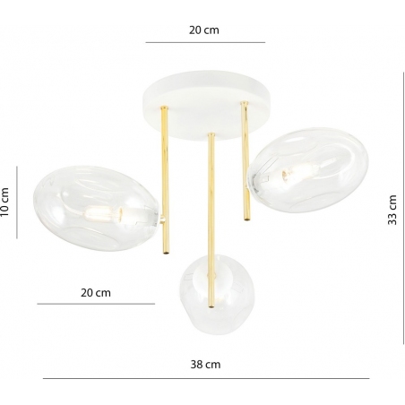 Lampa sufitowa szklana 3 punktowa Argo 38cm przeźroczysty/złoty/biały Emibig
