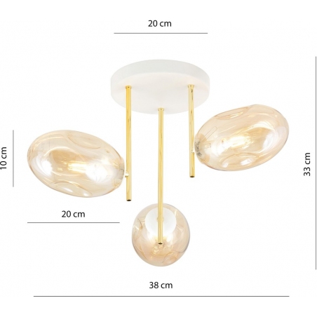 Lampa sufitowa szklana 3 punktowa Argo 38cm bursztynowy/złoty/biały Emibig