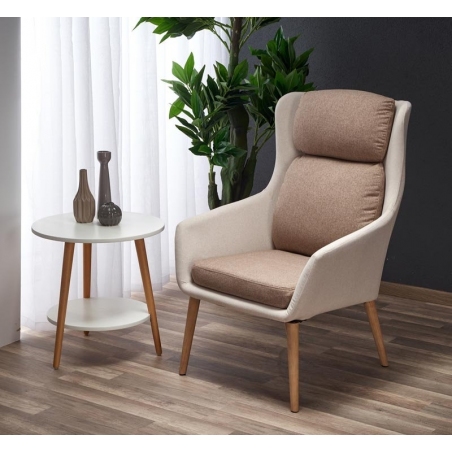 Purio beige upholstered armchair with wooden legs Halmar