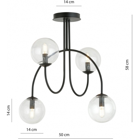 Lampy modern. Stylowa Lampa sufitowa 4 szklane kule Archi IV A 50cm przeźroczysto-czarna Emibig do salonu i kuchni