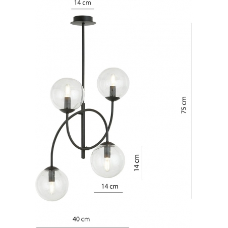 Lampy modern. Stylowa Lampa sufitowa 4 szklane kule Archi IV B 40cm przeźroczysto-czarna Emibig do salonu i kuchni