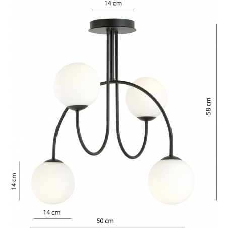 Lampy modern. Stylowa Lampa sufitowa 4 szklane kule Archi IV A 50cm biało-czarna Emibig do salonu i kuchni