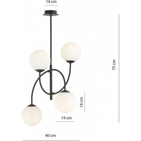 Lampy modern. Stylowa Lampa sufitowa 4 szklane kule Archi IV B 40cm biało-czarna Emibig do salonu i kuchni