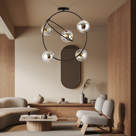 Lampy modern. Stylowa Lampa sufitowa szklane kule nowoczesne Stardom V 65cm grafit/czarny Emibig do salonu