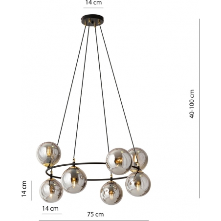 Lampy modern. Stylowa Lampa wisząca szklane kule nowoczesne Azura VIII 75cm grafit/czarny Emibig nad stół