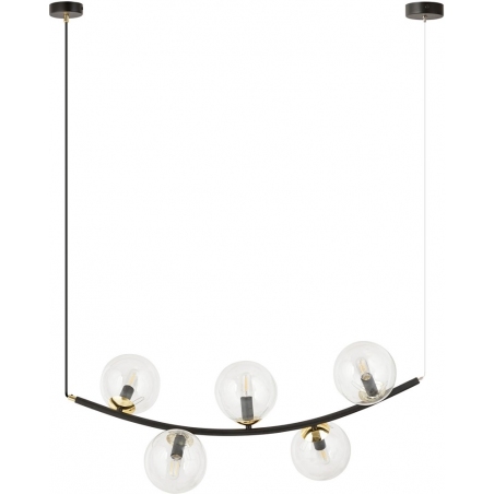 Lampy modern. Stylowa Lampa wisząca podłużna 5 szklanych kul Ritz 80cm przeźroczysty/złoty/czarny Emibig nad stół