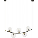 Ritz 80cm transparent&amp;gold&amp;black long pendant lamp with 5 glass spheres Emibig