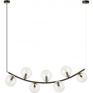 Ritz 95cm transparent&amp;gold&amp;black long rectangular pendant lamp with 7 glass spheres Emibig