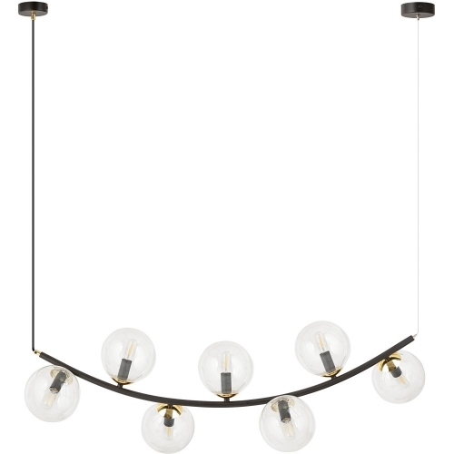 Lampy modern. Stylowa Lampa wisząca podłużna 7 szklanych kul Ritz 95cm przeźroczysty/złoty/czarny Emibig nad stół