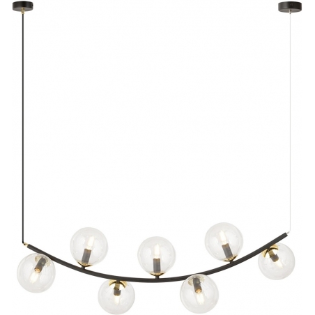 Lampy modern. Stylowa Lampa wisząca podłużna 7 szklanych kul Ritz 95cm przeźroczysty/złoty/czarny Emibig nad stół