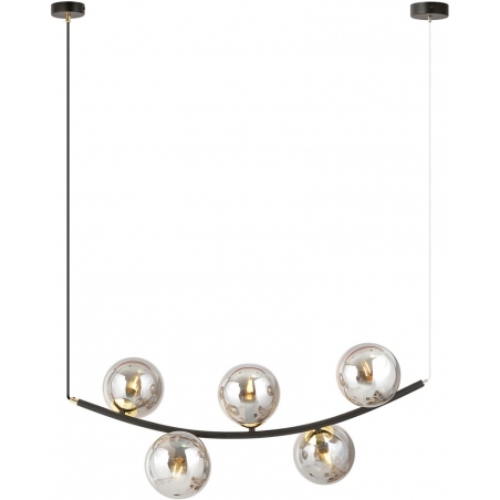 Lampy modern. Stylowa Lampa wisząca podłużna 5 szklanych kul Ritz 80cm grafit/złoty/czarny Emibig nad stół