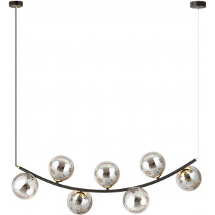 Ritz 95cm graphite&amp;gold&amp;black long pendant lamp with 7 glass spheres Emibig