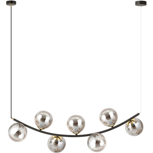 Lampy modern. Stylowa Lampa wisząca podłużna 7 szklanych kul Ritz 95cm grafit/złoty/czarny Emibig nad stół
