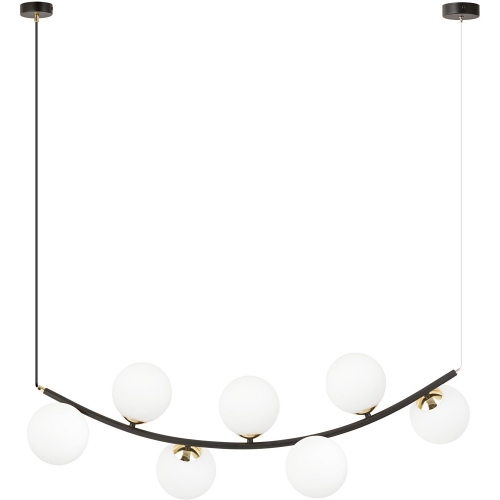 Lampy modern. Stylowa Lampa wisząca podłużna 7 szklanych kul Ritz 95cm biały/złoty/czarny Emibig nad stół