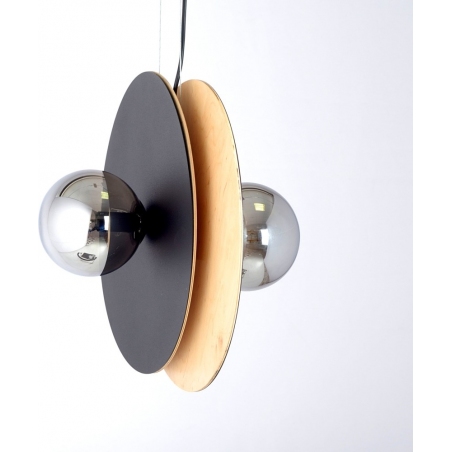 Lampy modern. Lampa wisząca 2 punktowa ze sklejki Soho 49cm drewno/grafit/czarny Emibig nad stół