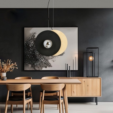 Lampy modern. Lampa wisząca 2 punktowa ze sklejki Soho 49cm drewno/grafit/czarny Emibig nad stół